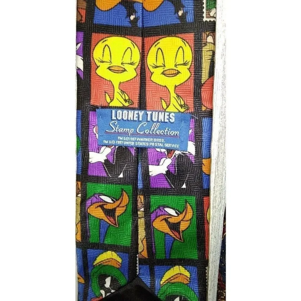 2 Necktie Lot Vintage Looney Tunes Stamp Collection/Looney Tunes Mania 55